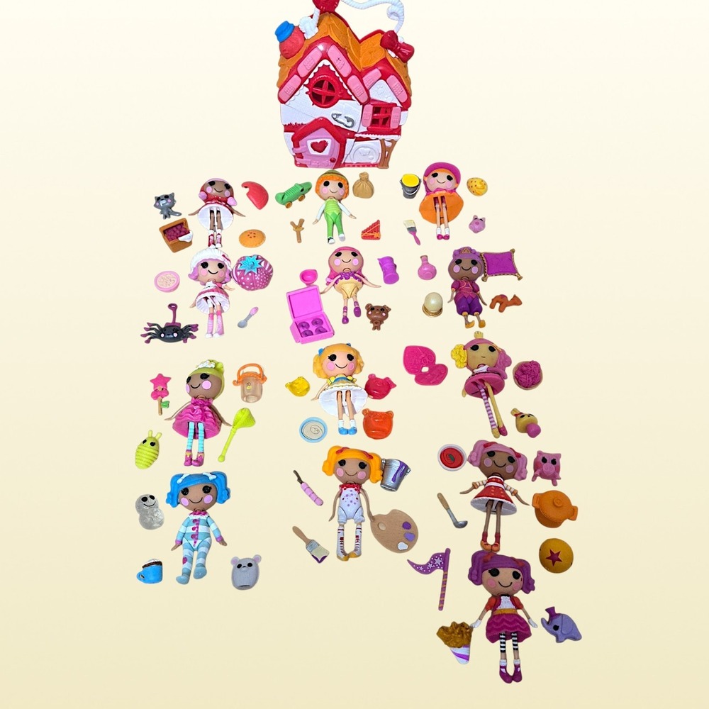 Lalaloopsy Tinies Lot 13 Sets 11 Complete Retired Dolls Accessories & House Case
